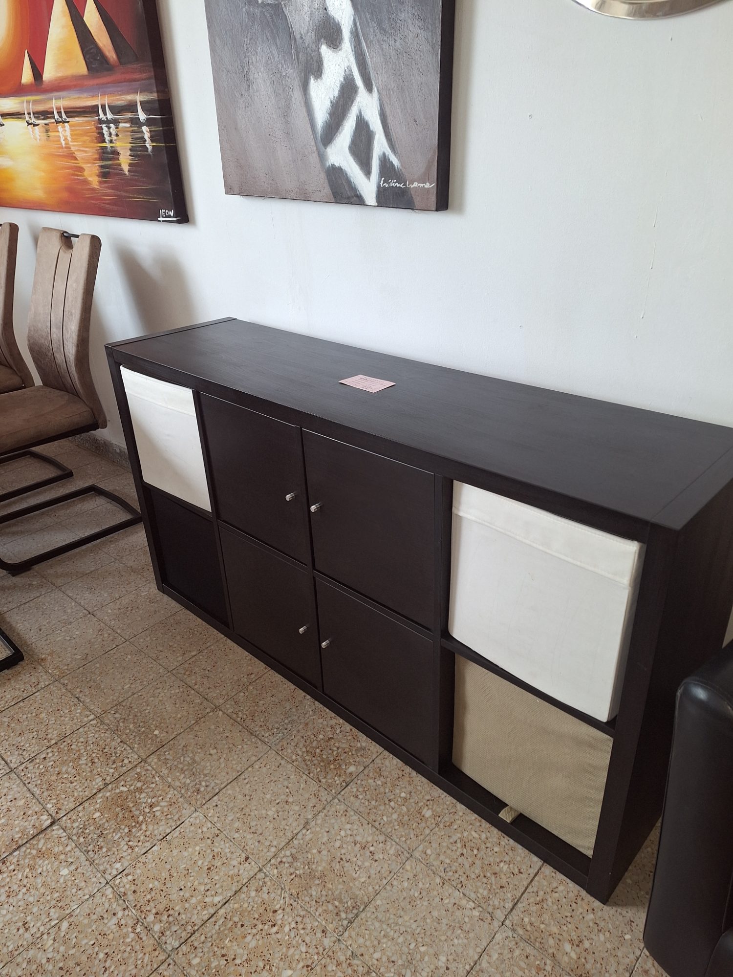 Ikeás kallax polc rendszer boxokkal fekete – 3. nézet