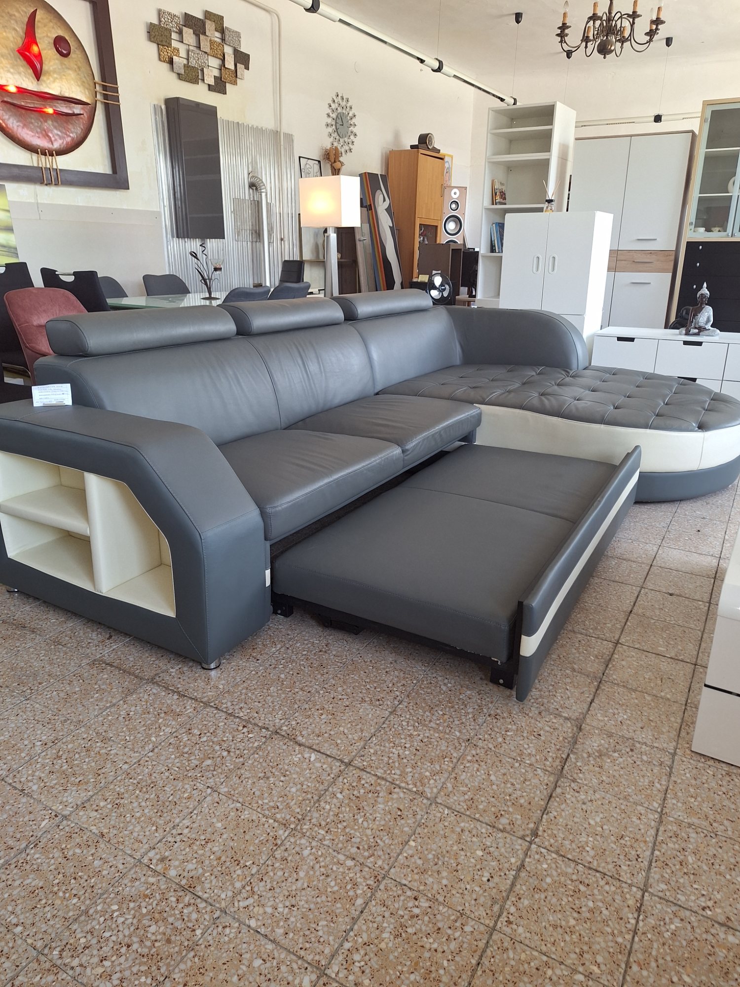 Modernes Schlafsofa aus Echtleder – Ansicht 7